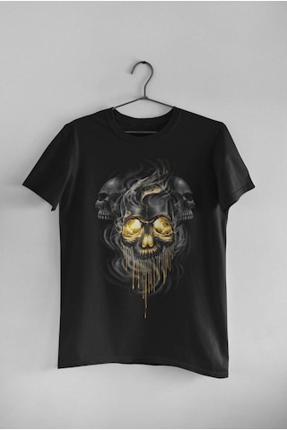 Adrift Wed Kuru Kafa Gold Görünüm Dead Gothic Rocker Dijital Baskılı T-shirt Siyah