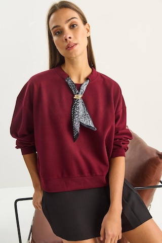 Shade Kadın Fular Detaylı Pamuklu Ottoman Sweatshirt 6931 60283689 - Bordo