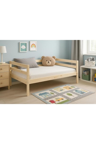 Ahşap Sedir Kanepe 90x190 Cm İç Ölçü Mindersiz Doğal Natural Masif Ahşap Bej
