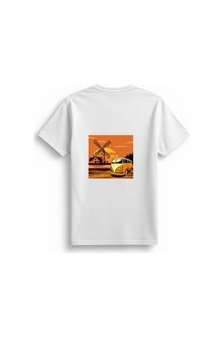 Paybuy Kadın Vintage Minibüs Sunset Manzara Baskılı Günlük Rahat Pamuk T Beyaz