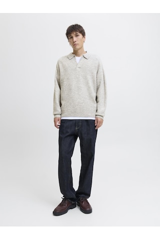 Jack&jones Erkek Relaxed Fit V Yırtmaçlı Yaka Triko Kazak - Soho - 12279214 Gri Melanj