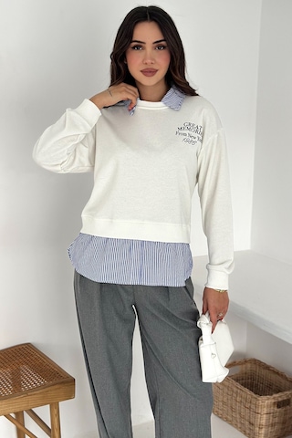Noa & Noa Kadın Gömlek Detaylı Baskılı Sweatshirt Serene Layer Beyaz