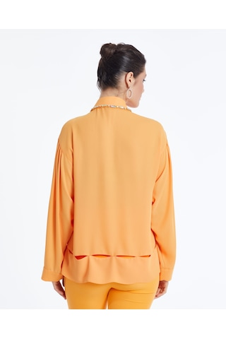 Kadın Yakası Taş Detaylı Gömlek - Modern Ve Şık - Günlük Ve Özel Günler İçin Gömlek Orange
