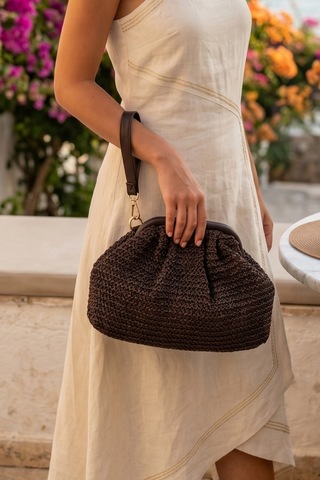 Vivazzaluxe Vintage Model Örme Hasır Kadın Portföy Clutch Çanta Acı Kahverengi