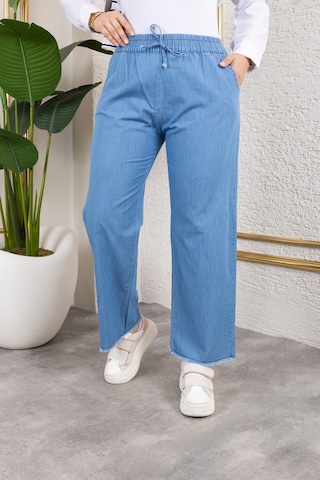 Beli Lastikli Keten Pantolon - Açık Mavi / A0104 Açık Mavi