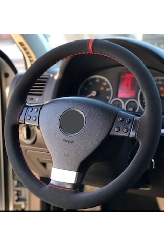 Vw Golf 5 Uyumlu Alkantra Dikmeli Direksiyon Kılıfı Kırmızı Yüzüklü