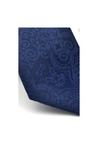 Şal Desenli Lacivert Dokuma Kumaş Mendilli Slim Fit Kravat // Sdk-2506-2 Lacivert