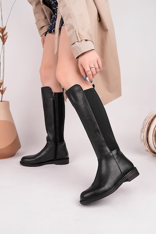 Nesilshoes Nesil Shoes Carel 801 Siyah Baldırı Strech Kadın Çizme