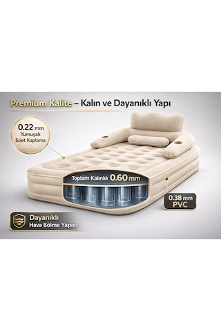 Tek Kişilik Kendi Kendine Şişen Otomatik Şişme Yatak Çıkarılabilir Başlıklı Kamp Ve Misafir Yatağı Bej