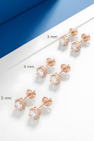 Zirkon Taşlı Tek Taş Model Üçlü Gümüş Küpe Set Rose Rengi Gümüş