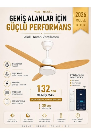 132 Cm Akıllı Tavan Vantilatörü Kumandalı & App Kontrollü 6 Kademeli Sessiz Led Tavan Fanı 3 Işık M Çok Renkli 83529189