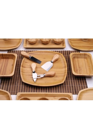 Atbyhome Leafy 6 Kişilik 34 Parça Doğal Bambu Kahvaltı Takımı Kahvaltı Seti Sunum Seti Bambu