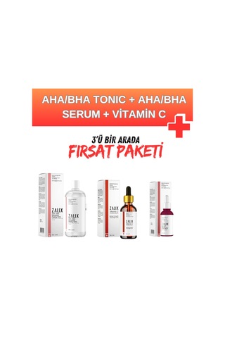 Zalix Vitamin C Complex Serum 30 ML + Aha-Bha Aydınlatıcı Serum 200 ML + Aha-Bha Peeling Tonic 200 ML
