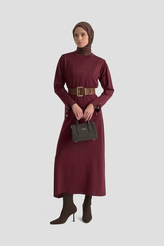 Armine Trend Düğme Detaylı Etekli Triko İkili Takım Bordo 25ktd6107