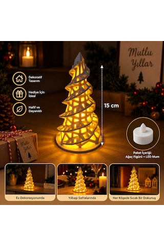 Dekoratif Yılbaşı Çam Ağacı Led Mumluk 15 Cm Işıklı 3d Baskı Noel Ağacı Dekoru .