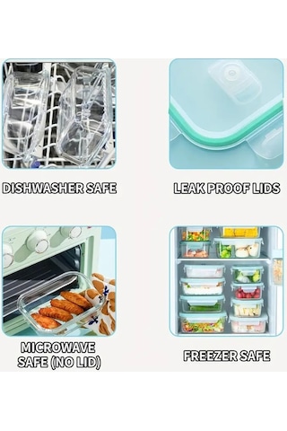 3 Lü Set 1520-1040ml-700ml Bor Cam Kilitli Vakumlu Dikdörtgen Hava Geçirmez Kapaklı Saklama Kabı Mavi