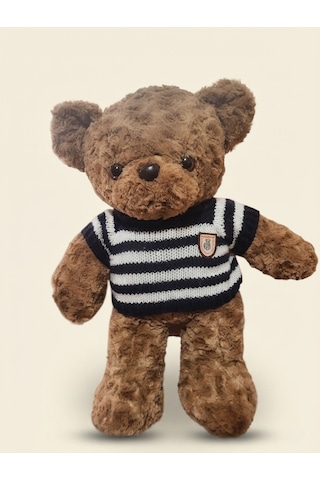 Peluş Tedi Lacivert Çizgili Kazaklı Ayıcık 50 Cm Kahverengi-lacivert