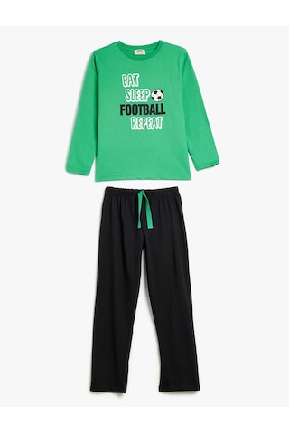 Koton Pijama Takımı Futbol Temalı Baskı Detaylı Uzun Kollu Pamuklu Yeşil 5wlm40005mk Yeşil