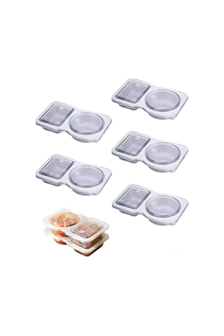 Kangvka 5'li Paket Çift Bölmeli Bisküvi Kutusu - 130ml Isı Dayanıklı -20 C/+120 C Bölünmüş Depolama Kabı Şeffaf
