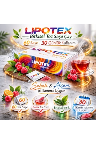 Lipotex Ahududu Aromalı Detoks Yardımcı Bitkisel Çay 60 Toz Saşe 30 Günlük Kullanım