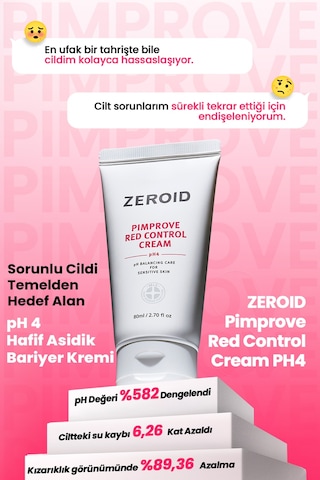 Akneye Eğilimli Ciltler İçin Uygun Ph Dengesini Koruyan Krem Zeroıd Pimprove Red Control Cream Ph4