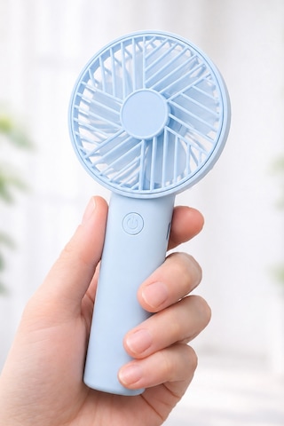 Standlı 3 Mod Şarjlı El Fanı 3 Kademe Seyahat Masaüstü Vantilatör Taşınabilir Mini Fan Mavi F137