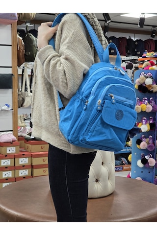 My Polo 2114-8675 Kadın Krinkıl Kumaş Çok Gözlü Astarlı Petli Su MAvi