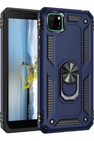 Newface Huawei Y5p Kılıf Sofya Yüzüklü Silikon Kapak - Lacivert Resimdeki
