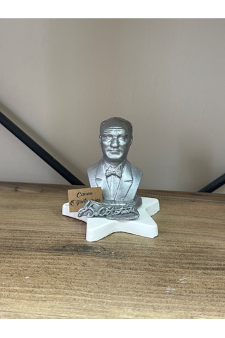 Atatürk Masa Üstü Heykel Büstü Gümüş Renk