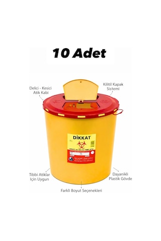 Tıbbi Atık Kovası, Enfekte Kovası Sarı Renk , Hijyenik Ve Güvenli Kullanım 5 Litre Tüm Adetler Turuncu