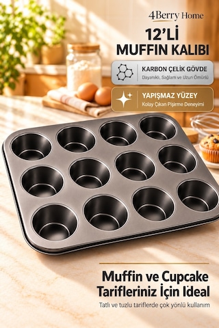 Yanmaz Yapışmaz 12'li Muffin Kek Kalıbı Siyah