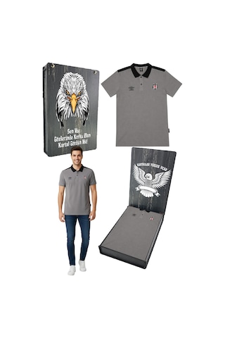 Beşiktaş Lisanslı Umbro Gri Polo T-shirt Uv Kutulu Gri