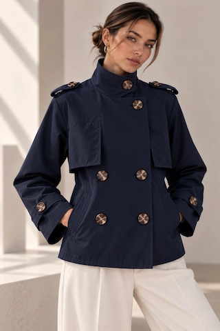 Bb Butik Basic Kısa Kruvaze Trençkot Düğme Detaylı Modern Kesim Qn3434 Lacivert