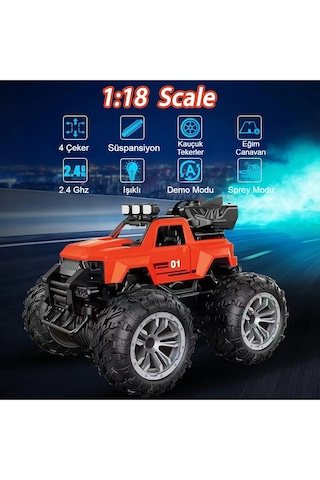 Uzaktan Kumandalı Şarjlı Duman Atan Araba 4x4 Buharlı Işıklı Uzak