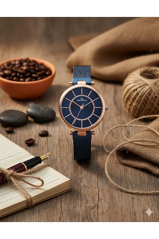 For Motion Kadın Kol Saati Altın Renk, Mavi Kadran - Fm.01005h.04, 2 Yıl Garantili Altın