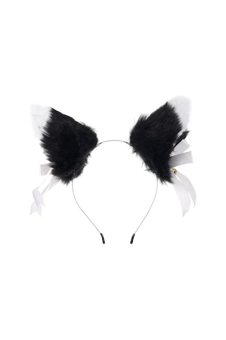 Mufunye Sevimli Tilki Kulaklı Saç Aksesuarı: 2 Farklı Kullanım İmkanı İle Bant Ve Toka Seti, Siyah-beyaz Renk Seçeneği