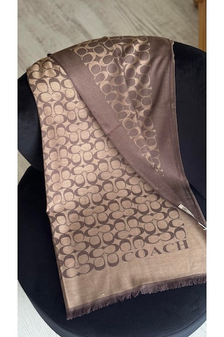 C Desen Yün İpek Şal İnce Kumaş Çift Taraflı Silk Scarfs Kahverengi