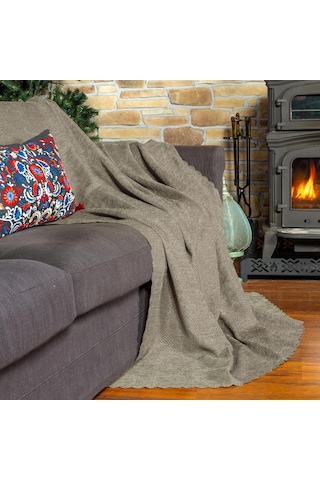 Jakarlı Şönil Koltuk Örtüsü Çekyat Örtüsü Koltuk Şalı 175x300 Kaymaz Kum Beji Kum Beji