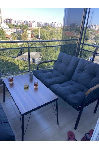 Modern Jüpiter Balkon, Bahçe, Cafe - Salon - Metal Kanepe Koltuk Takımı - 2+1+1 + Sehpa Antrasit Modernsh57 Antrasit