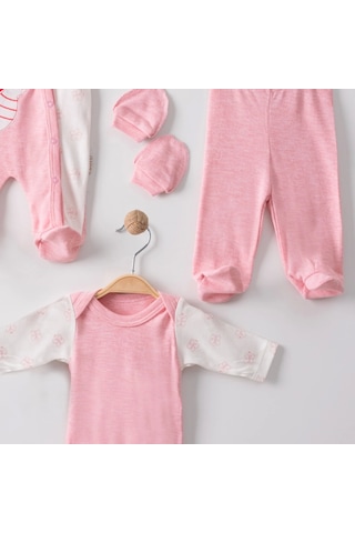Candar 3 Ay Kelebek Nakış Tulumlu Kız Bebek 5'li Set Pembe