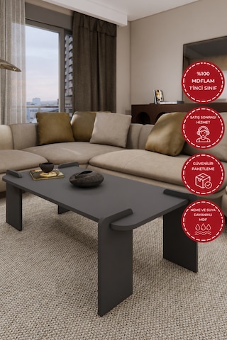 Odaco Fuji Modern Premium Oval Ayaklı %100 Mdflam Salon Orta Sehpa 120x60x40 Cm Antrasit