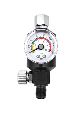 Geeksen Pnömatik Sprey Makinesi Regülatörü 0-140psı - Yağ Su Ayırıcı Filtre - Aluminyum - Siyah