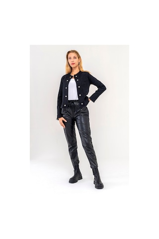 Bold & Young Kadın Yağ Yeşili Power Strech Çıt Çıtlı Slim Fit Denim Ceket Siyah