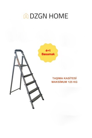Katre Dayanıklı 4+1 Özel Tasarım Hafif, Kaymaz, Metal Basamaklı Katlanır Merdiven Siyah