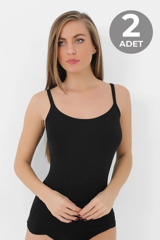 Astrid T Premium Tenezhül Klasik Tarz Mevsimlik 2 Adet Siyah Kadın Bambu Atlet Kalın İp Askı Yumuşak Esnek