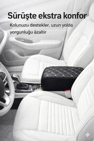 Lüks Oto Kolçak Kol Dayama Koltuk Arası Organizer Cepli Vidasız Montaj Siyah Deri Ve Gümüş Dikiş