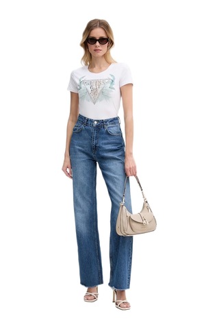 Guess W6gı12k3027k3027 Ss Cn Flower Triangl Kadın Tişört Beyaz