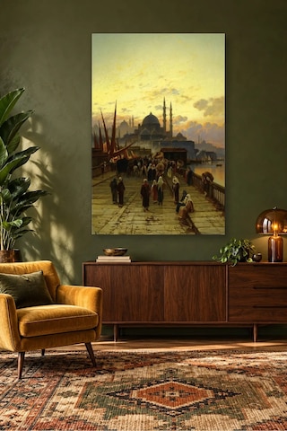 Fida Gün Batımında Galata Köprüsü Ve Yeni Cami Canvas Tablo Çok Renkli