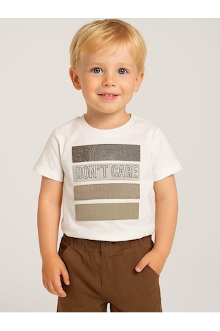 Nanica Kids Erkek Çocuk Aplikeli Don't Care Yazılı T-shirt-16004 Beyaz
