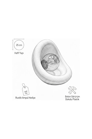 Modern Beton Dokulu Abajur Organik Oval Gece Lambası Masaüstü Komodin Lambası 25 Cm Kırmızı